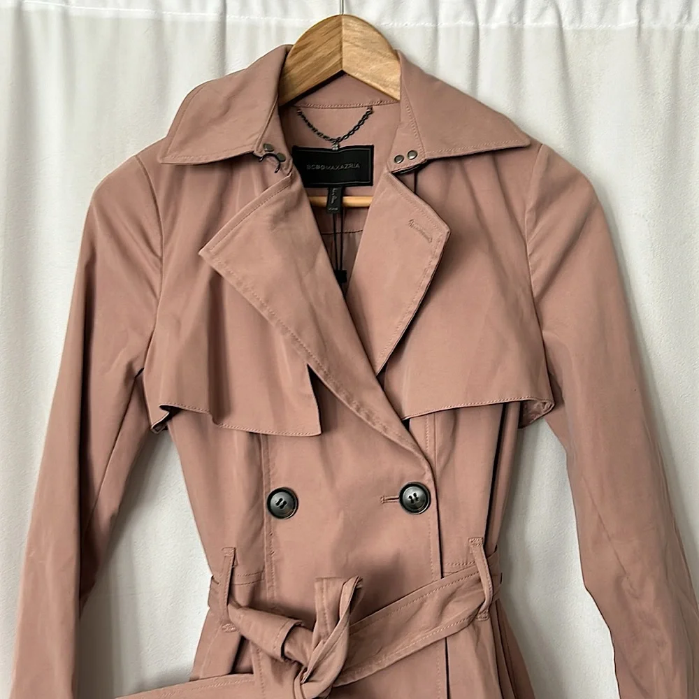 BCBG MaxAzaria NWT Blush Brielle Long Sleeve Trench Coat Jacket **Size XXS** - Picture 7 of 8